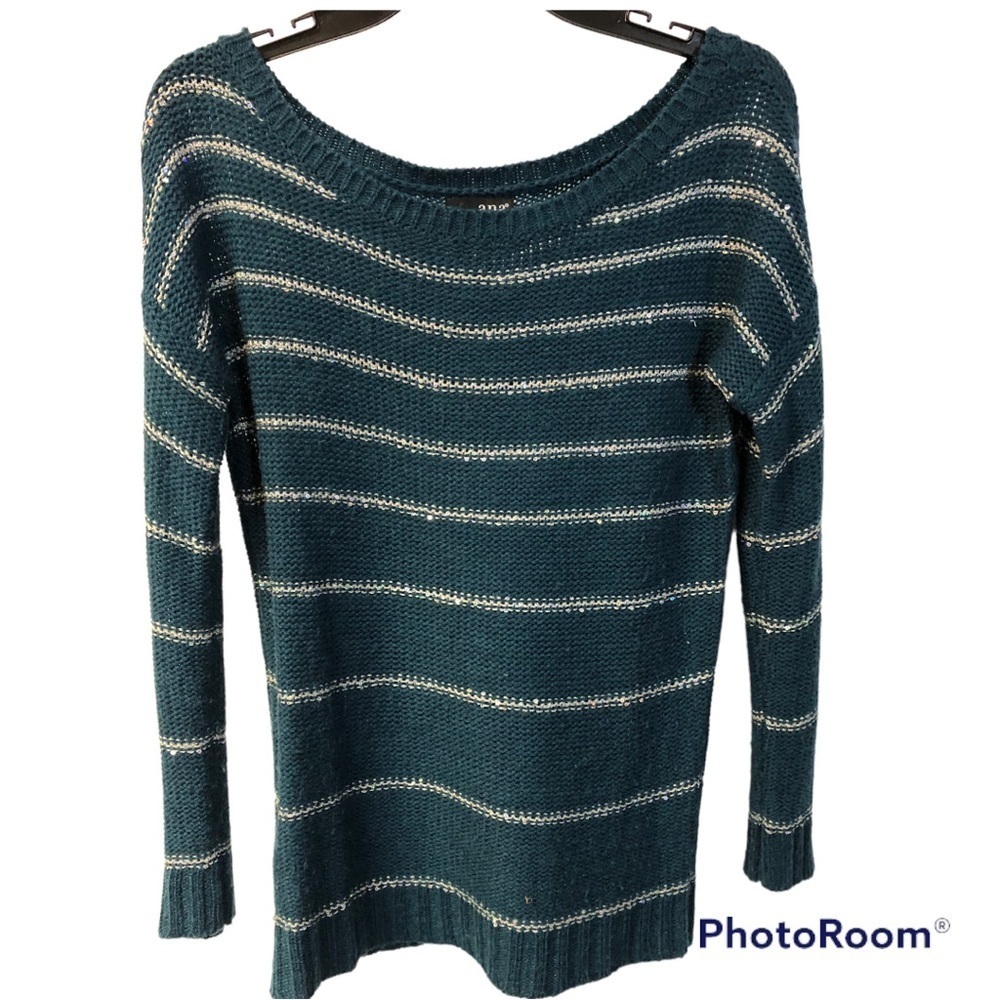 A.N.A TEAL AND CREAM STRIPED SWEATER